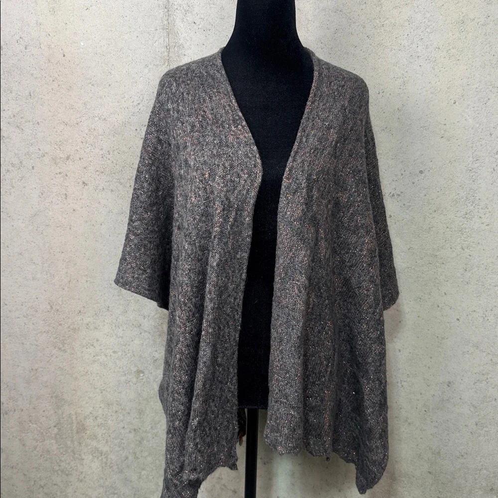 Cecilia Prado for Anthropologie Grey Poncho Sweater  with Fringe